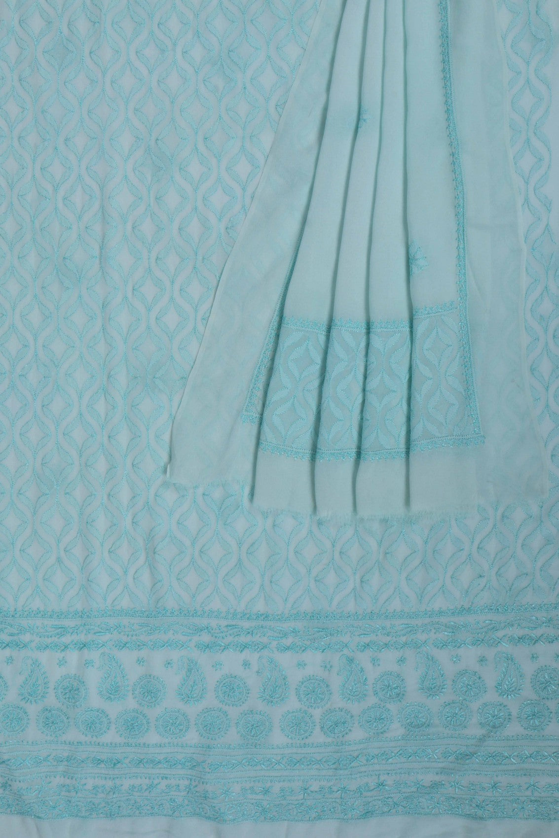 Ada Hand Embroidered Sea Green Georgette Lucknowi Chikankari Unstitched Kurta Dupatta Set A525503
