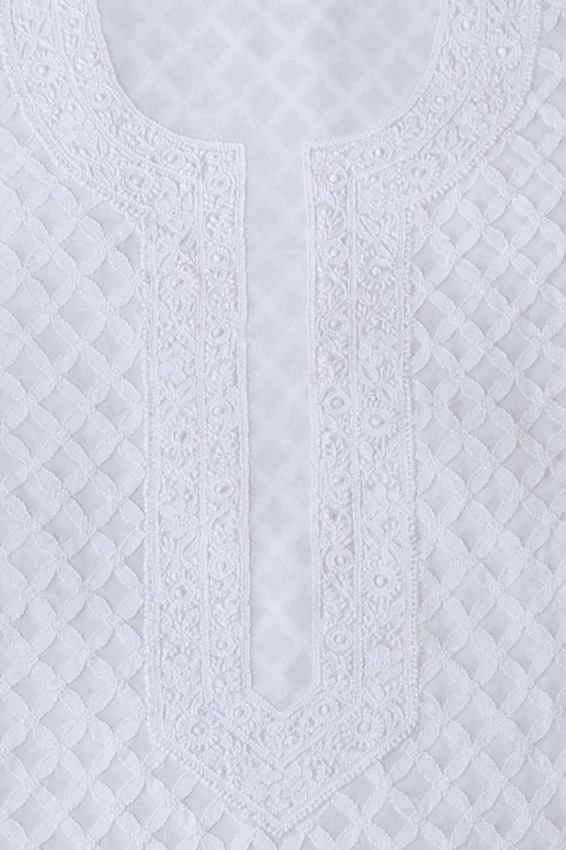 Ada Hand Embroidered White Pure Georgette Lucknowi Chikankari Unstitched Men's Kurta Piece A467207