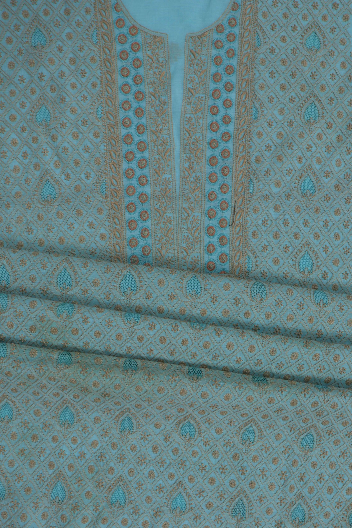 Ada Hand Embroidered Powder Blue Chanderi Lucknowi Chikan Unstitched Suit Piece A609234