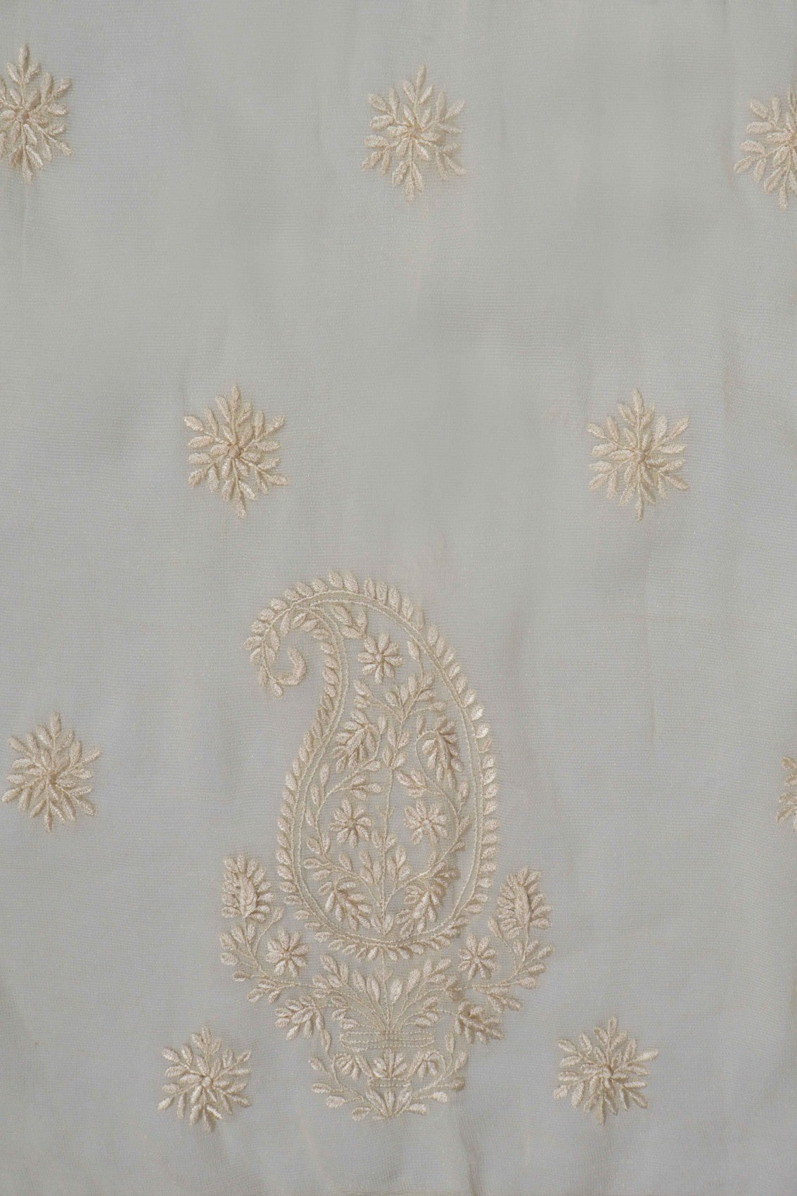 Ada Hand Embroidered ivory white Net Lucknowi Chikakari Semi-Stitched Anarkali Kurta A623179