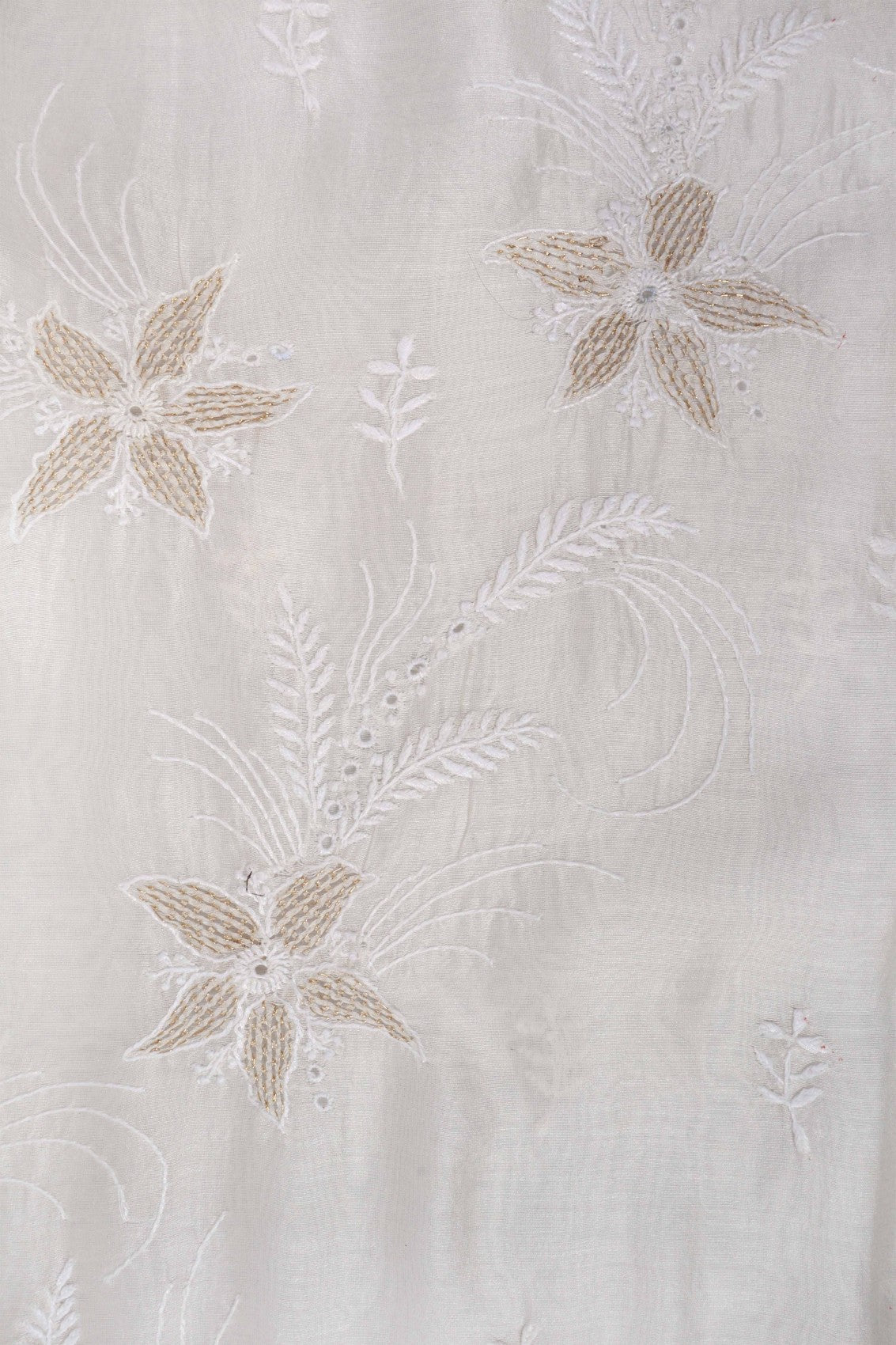 Ada Hand Embroidered Off White Chanderi Lucknowi Chikankari Semi-Stitched Kurta Dupatta Set With Zari Work 01A216282
