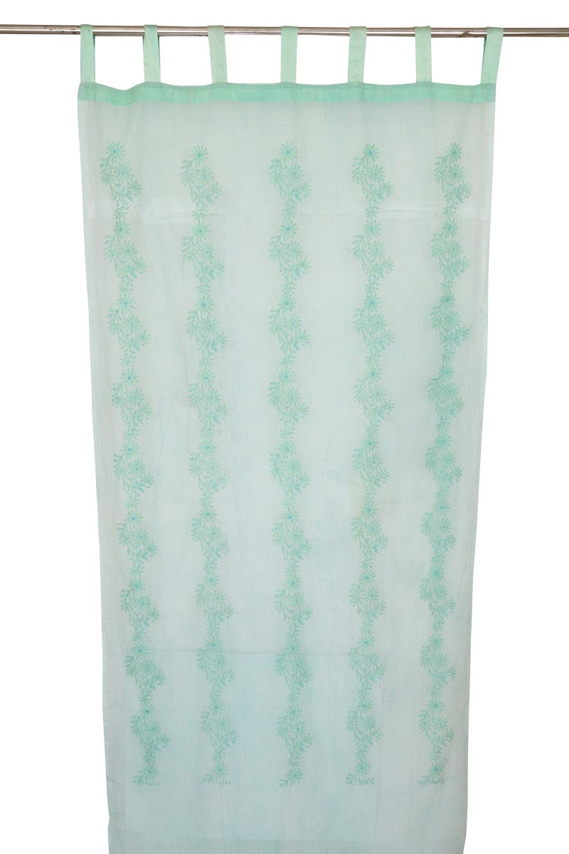 Ada Hand Embroidered Sea Green Kota Lucknowi Chikankari Curtain A37797