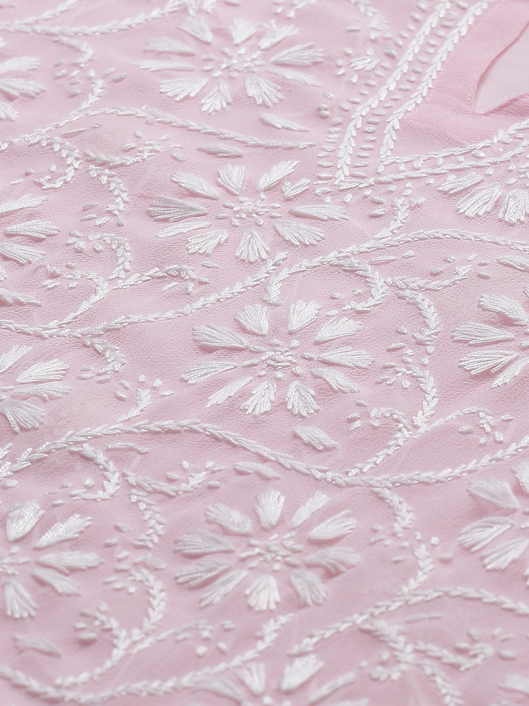 Ada Hand Embroidered Pink and White Georgette Lucknowi Chikankari Kurta Set with Slip A811121