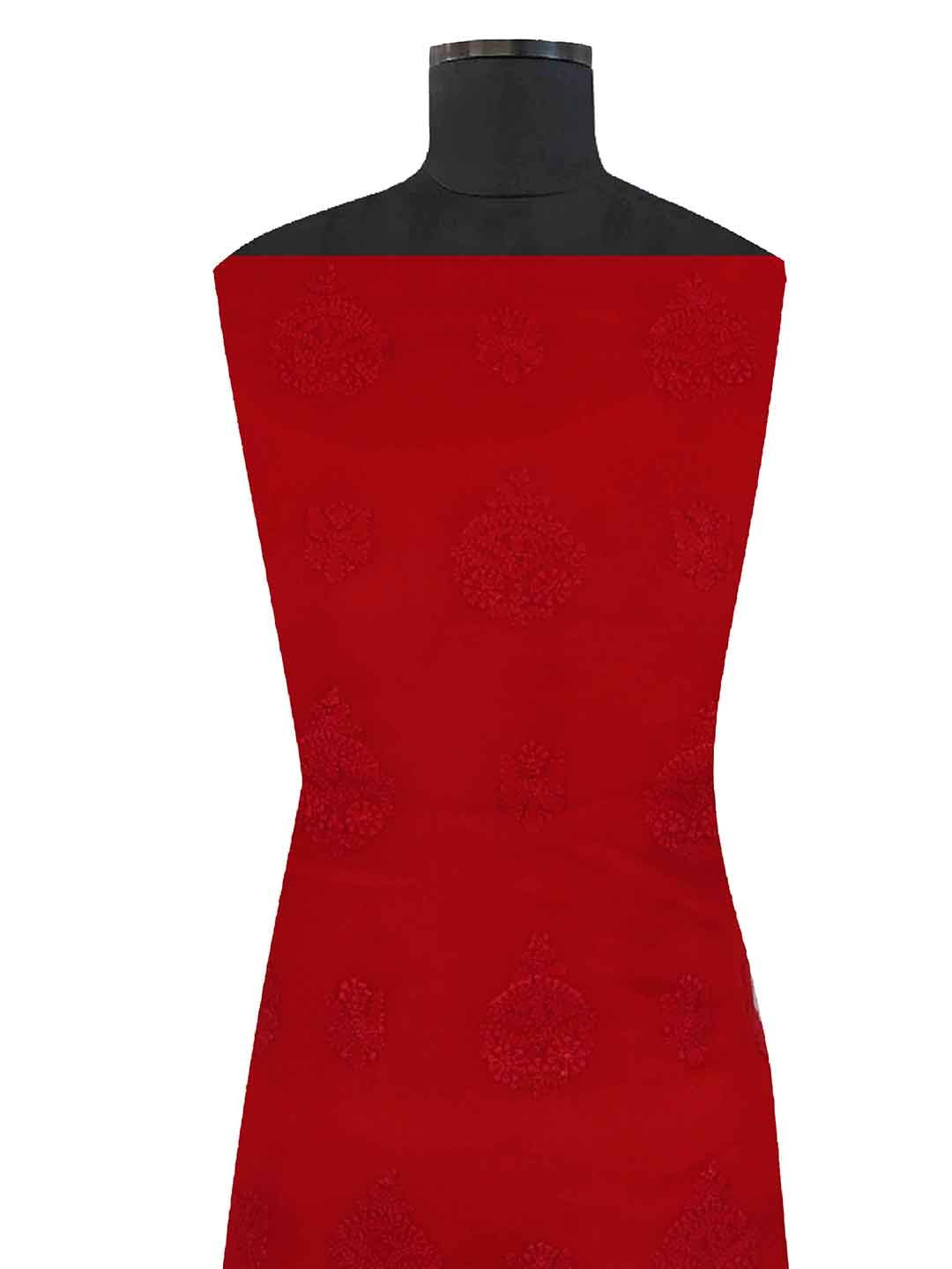 Ada Hand Embroidered Red Georgette Lucknowi Chikan Unstitched Kurta Piece A601224