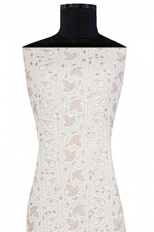 Ada Hand Embroidered White Georgette Lucknowi Chikan Unstitched Kurta Piece with Gota Patti Work A484637