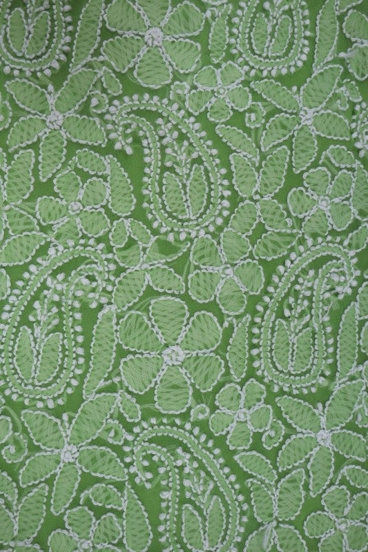 Ada Hand Embroidered Green Georgette Lucknowi Chikan Unstitched Suit Piece A616879