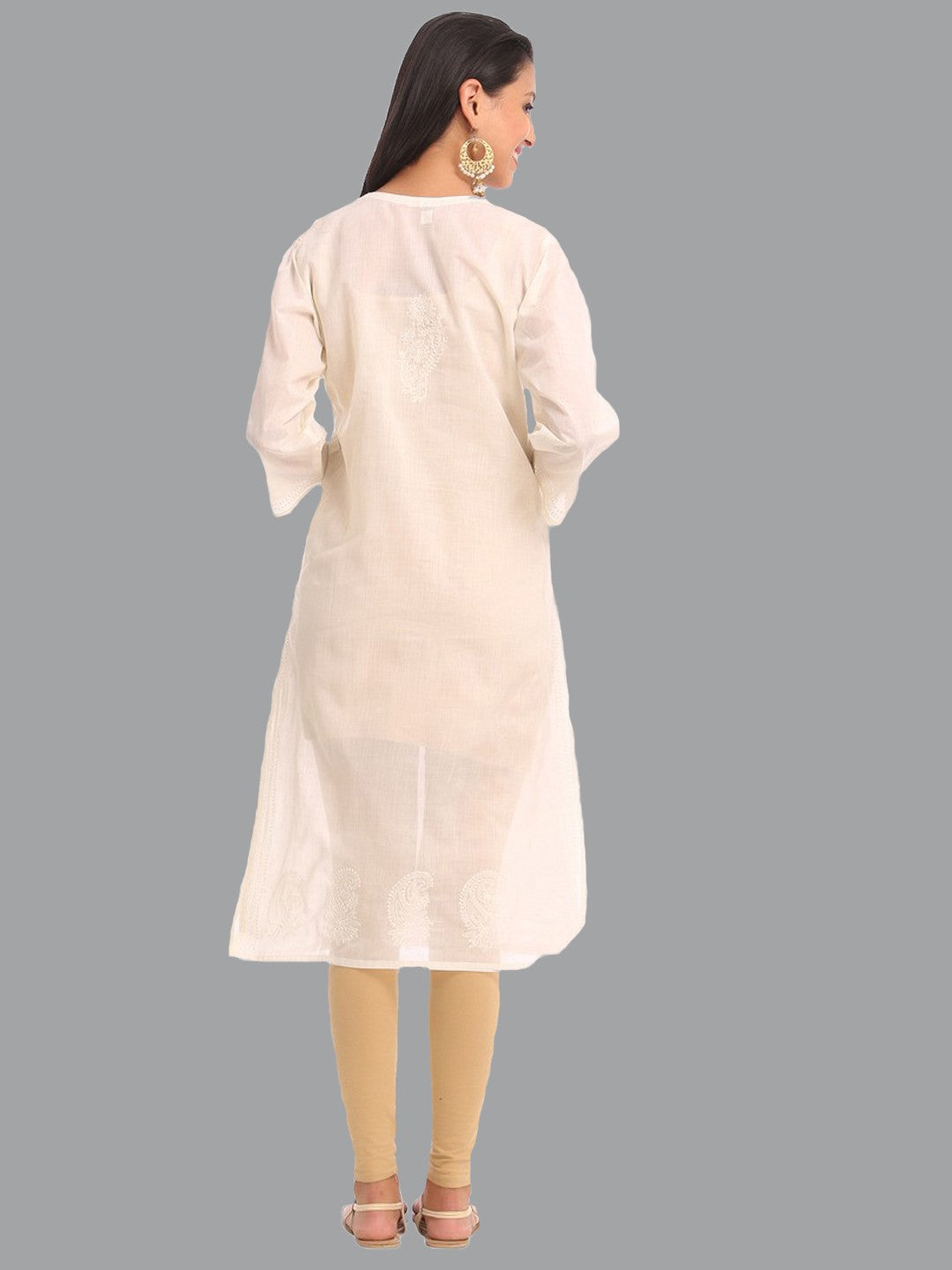 Ada Hand Embroidered Cream Cotton Lucknowi Chikan Straight  Kurta A231355