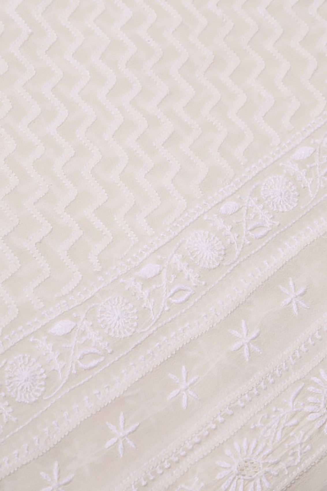 Ada Hand Embroidered Off White Pure Georgette Lucknowi Chikankari Dupatta  A615502