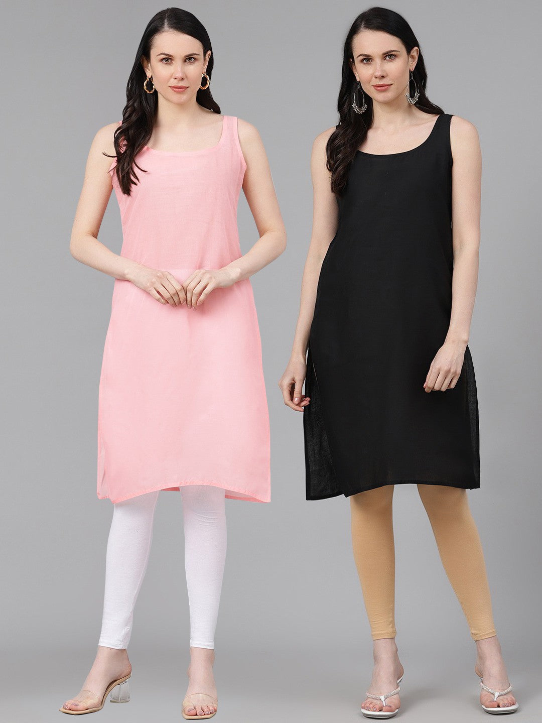 Ada Peach and Black Cotton Long Slips Combo of 2 A137446.