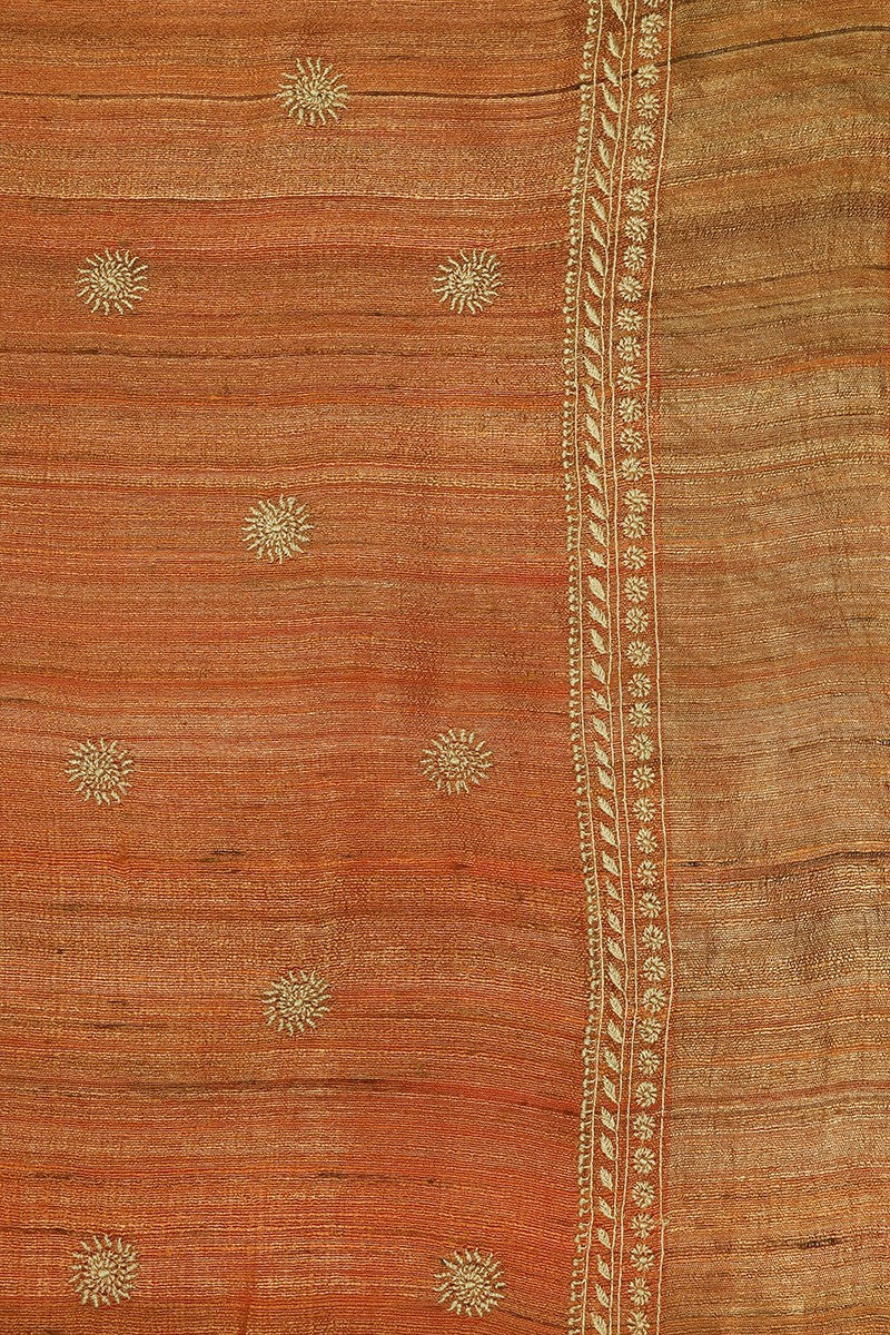 Ada Hand Embroidered Rust Chanderi Lucknowi Chikankari Saree With Blouse A581559