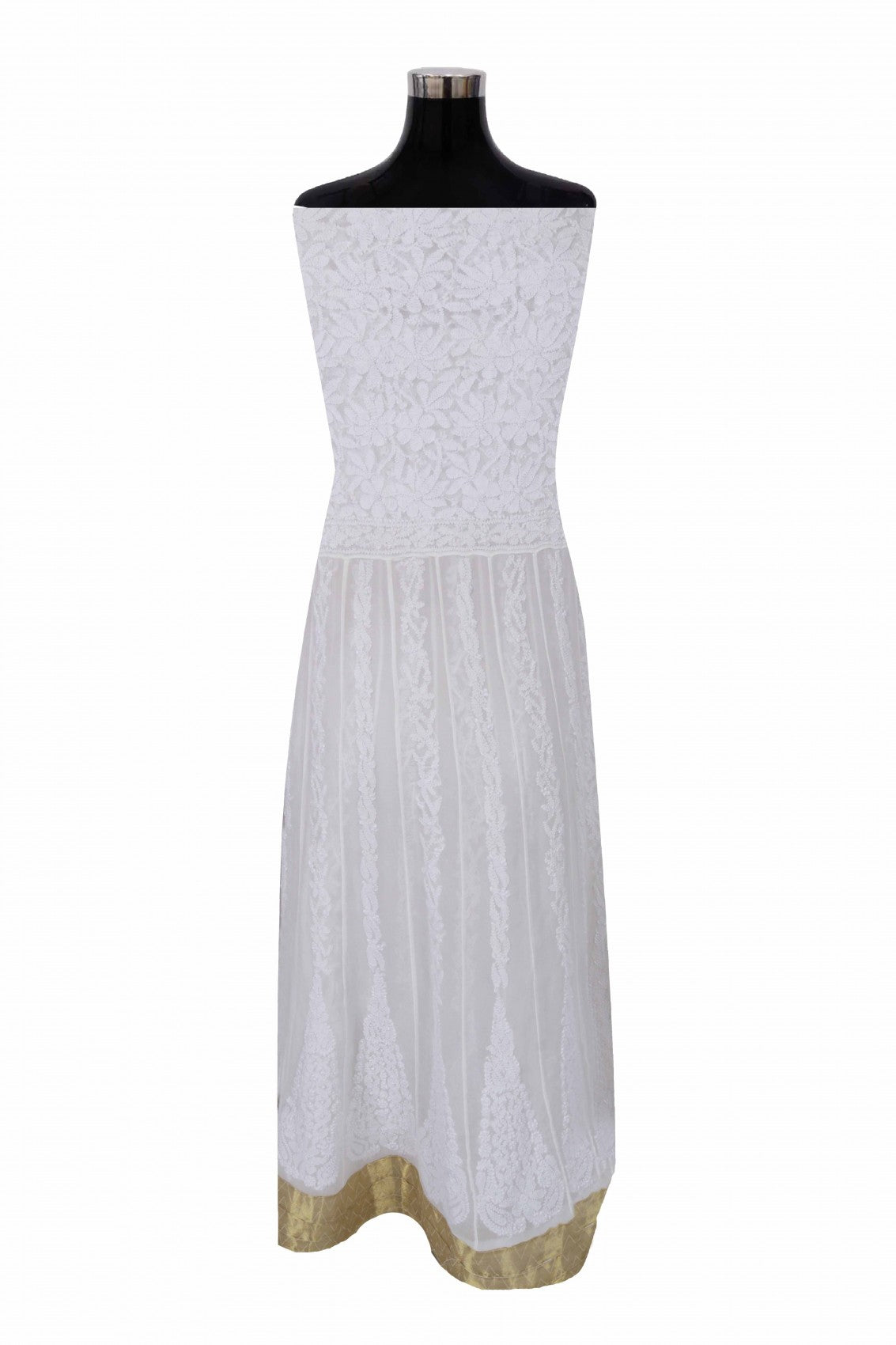 Ada Hand Embroidered White Georgette Lucknowi Chikankari Semi-Stitched Anarkali Kurta Piece A480095