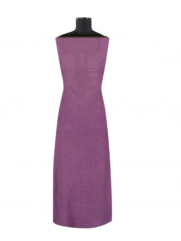 Ada Hand Embroidered Opera Mauve Georgette Lucknowi Chikan Unstitched Kurta Piece A497737