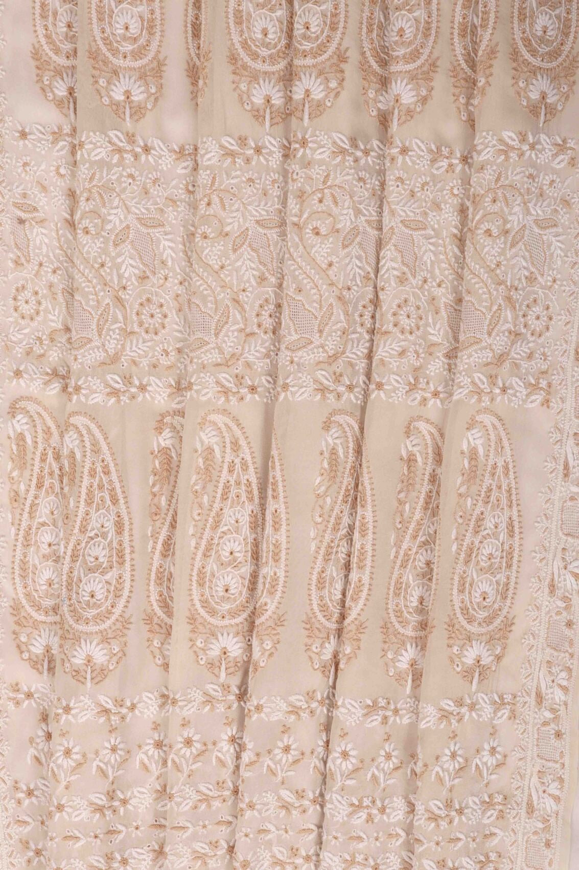 Ada Hand Embroidered Cream Pure Georgette Lucknowi Chikankari Saree with Blouse A275184