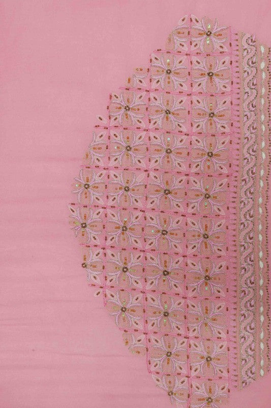 Ada Hand Embroidered Dusty Pink/ Onion Pink Pure Georgette Lucknowi Chikankari Saree/Blouse With Sequinned & Pearl Work- A49688