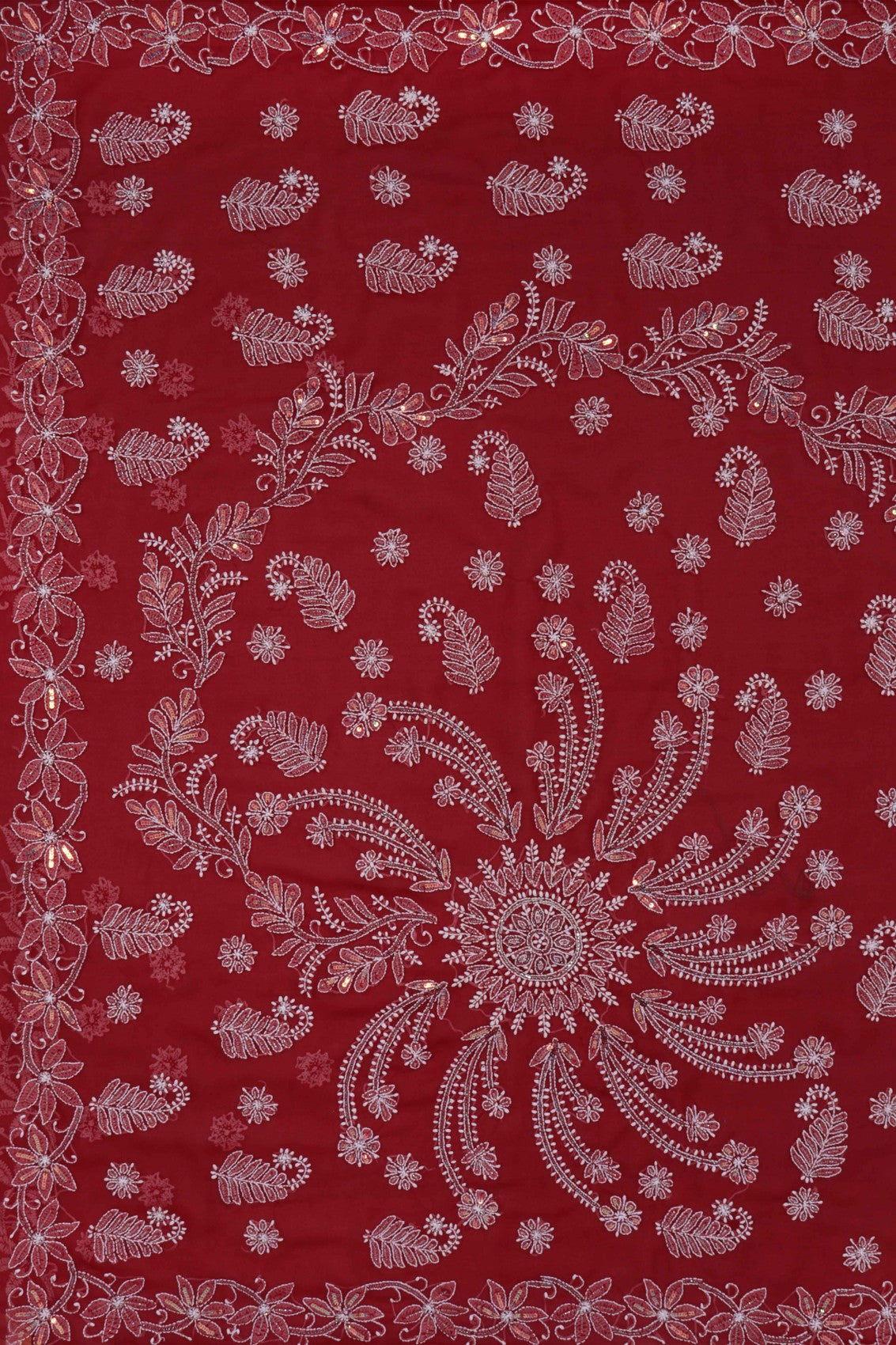 Ada Hand Embroidered Maroon Georgette Lucknowi Chikankari Saree/Blouse With Cutdana Work 01A194048