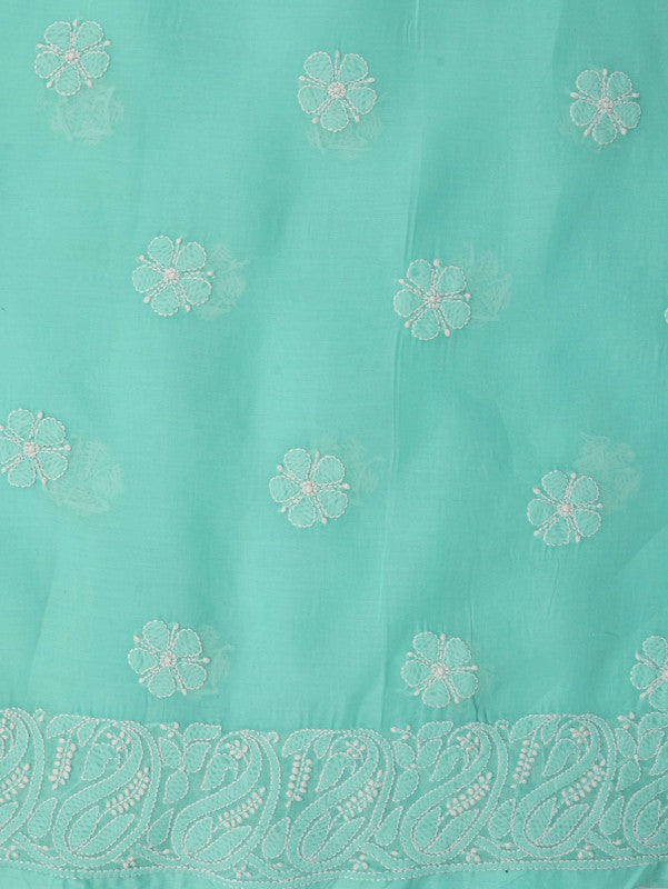 Ada Hand Embroidered Sea Green Cotton Lucknowi Chikan Unstitched Suit Piece A614599