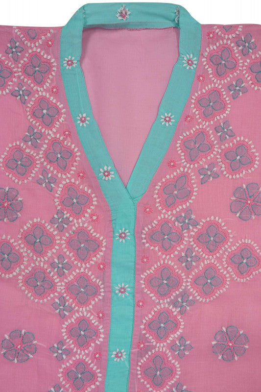 Ada Hand Embroidered Pink Cotton Lucknowi Chikan Unstitched Suit Piece A609773