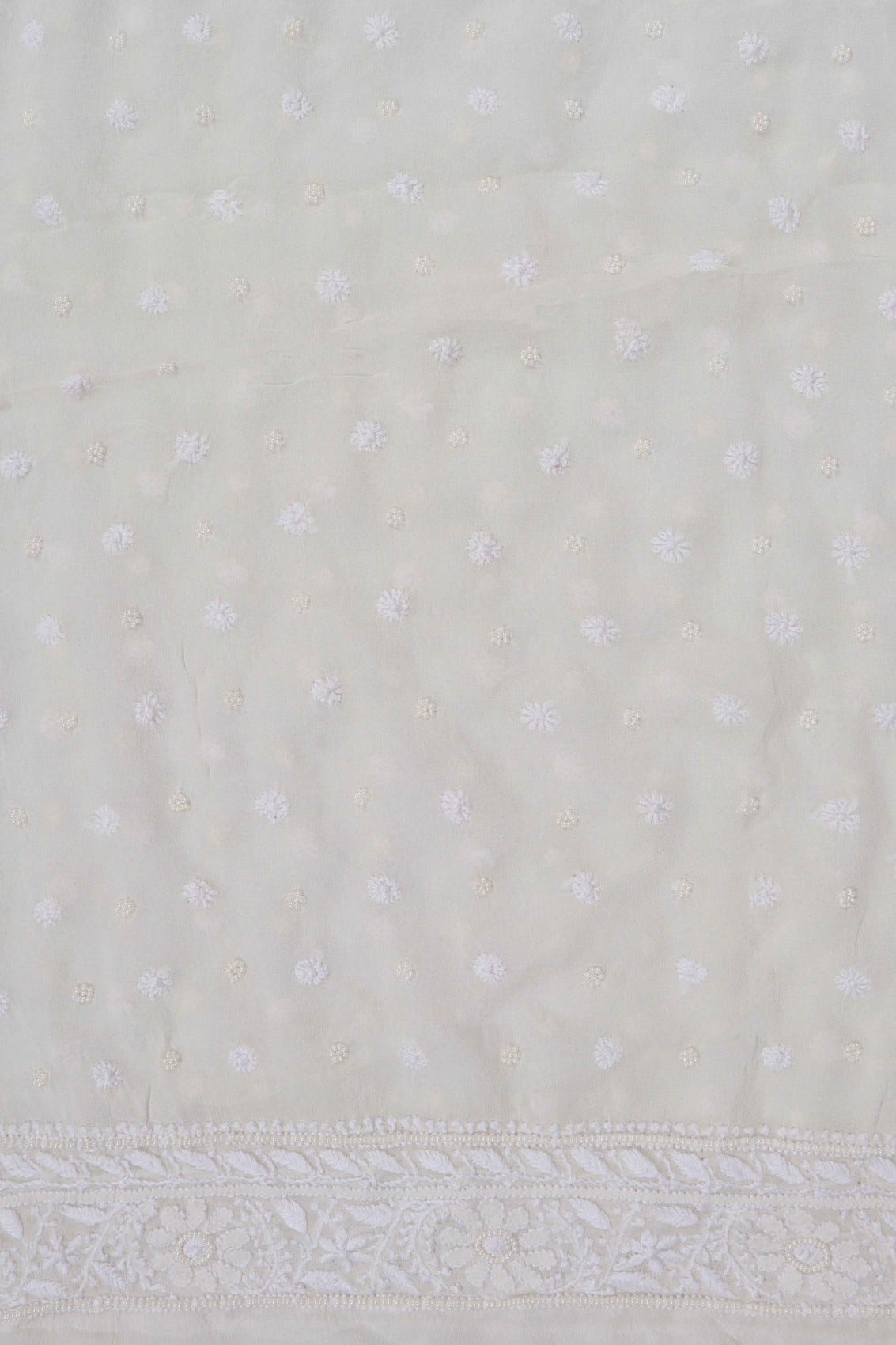 Ada Hand Embroidered White Pure Georgette Lucknowi Chikankari Unstitched Kurta Dupatta Set With Pearl Work 01A186865