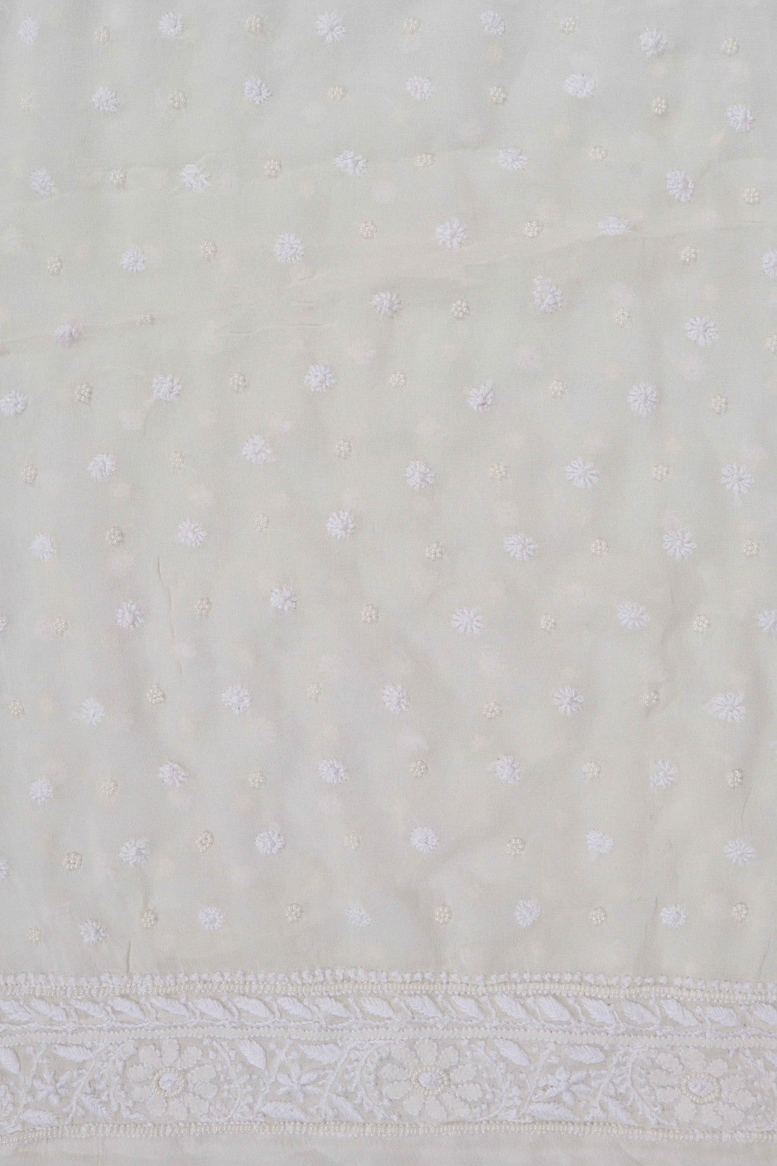 Ada Hand Embroidered White Pure Georgette Lucknowi Chikankari Unstitched Kurta Dupatta Set With Pearl Work 01A186865