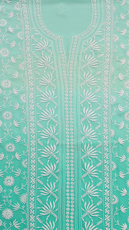 Ada Hand Embroidered Sea Green Pure Georgette Lucknowi Chikan Unstitched Suit Piece A576804