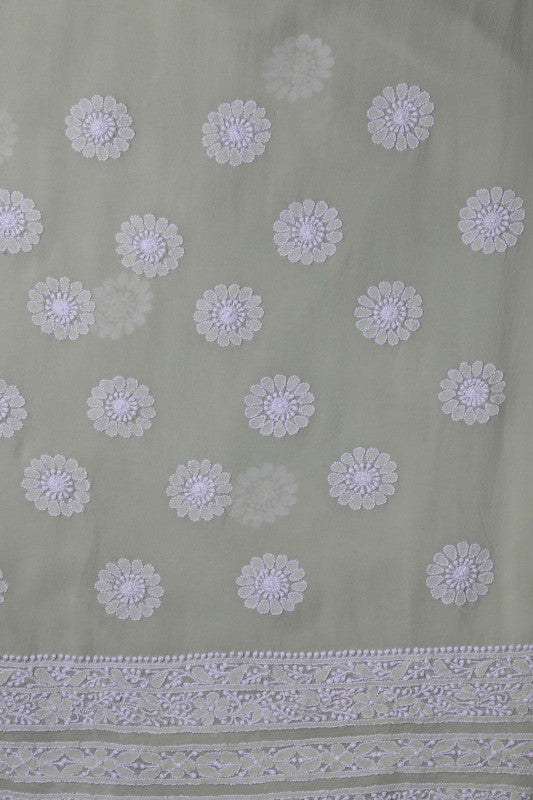 Ada Hand Embroidered Pista Green Pure Georgette Lucknowi Chikan Unstitched Kurta Dupatta Set A586390