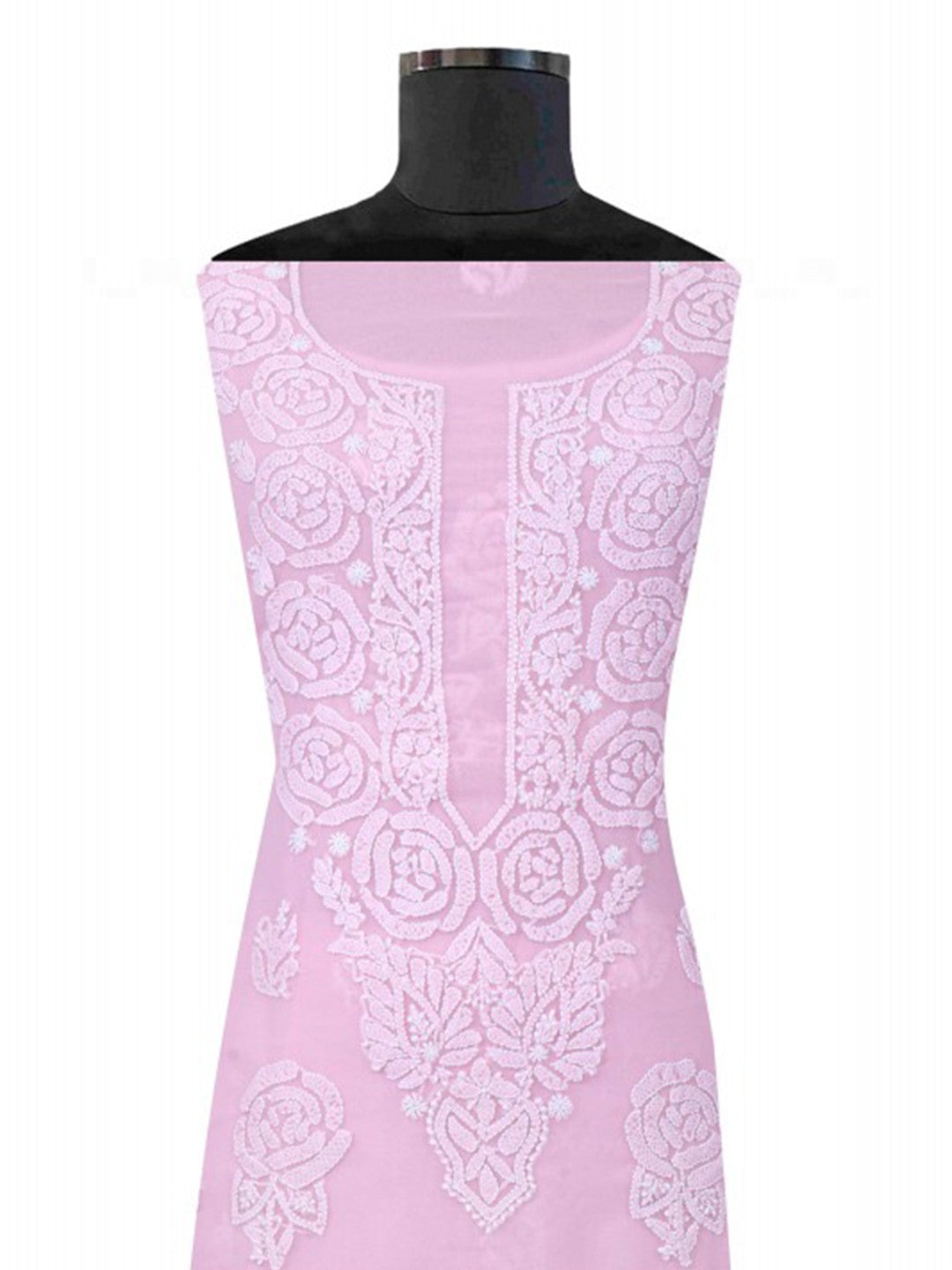 Ada Hand Embroidered Baby Pink Georgette Lucknowi Chikan Unstitched Suit Piece A211215