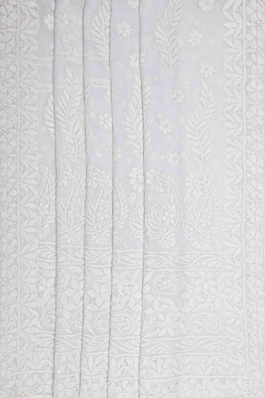 Ada Hand Embroidered White Georgette Lucknowi Chikankari Saree With Blouse A588638