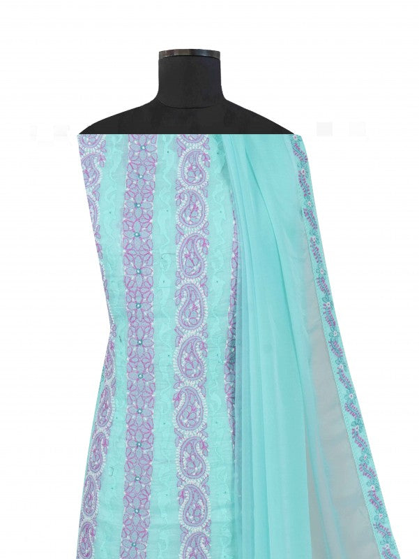 Ada Hand Embroidered Sea Green Cotton Lucknowi Chikankari Unstitched Suit Piece 01A79223
