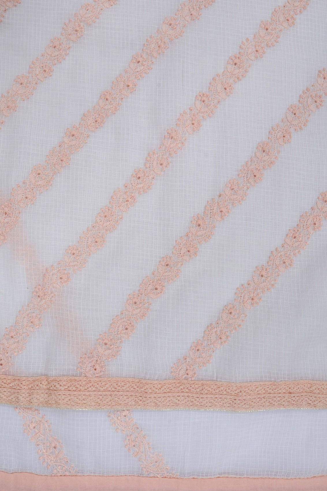 Ada Hand Embroidered White Kota Lucknowi Chikankari Unstitched Kurta Dupatta Set A336480