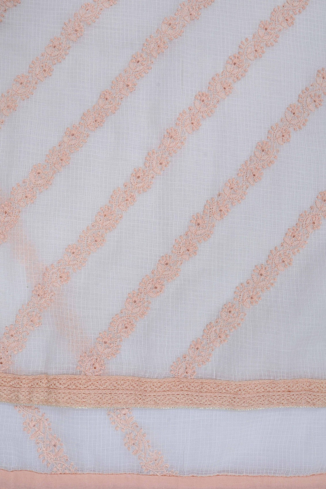 Ada Hand Embroidered White Kota Lucknowi Chikankari Unstitched Kurta Dupatta Set A336480