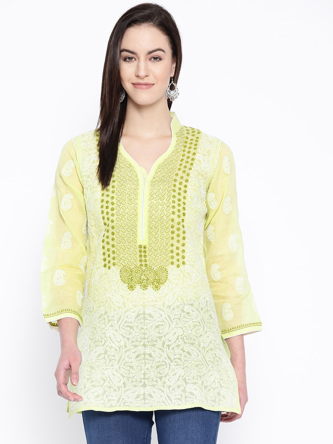 Ada Hand Embroidered Green Cotton Lucknow Chikan Top– A100229