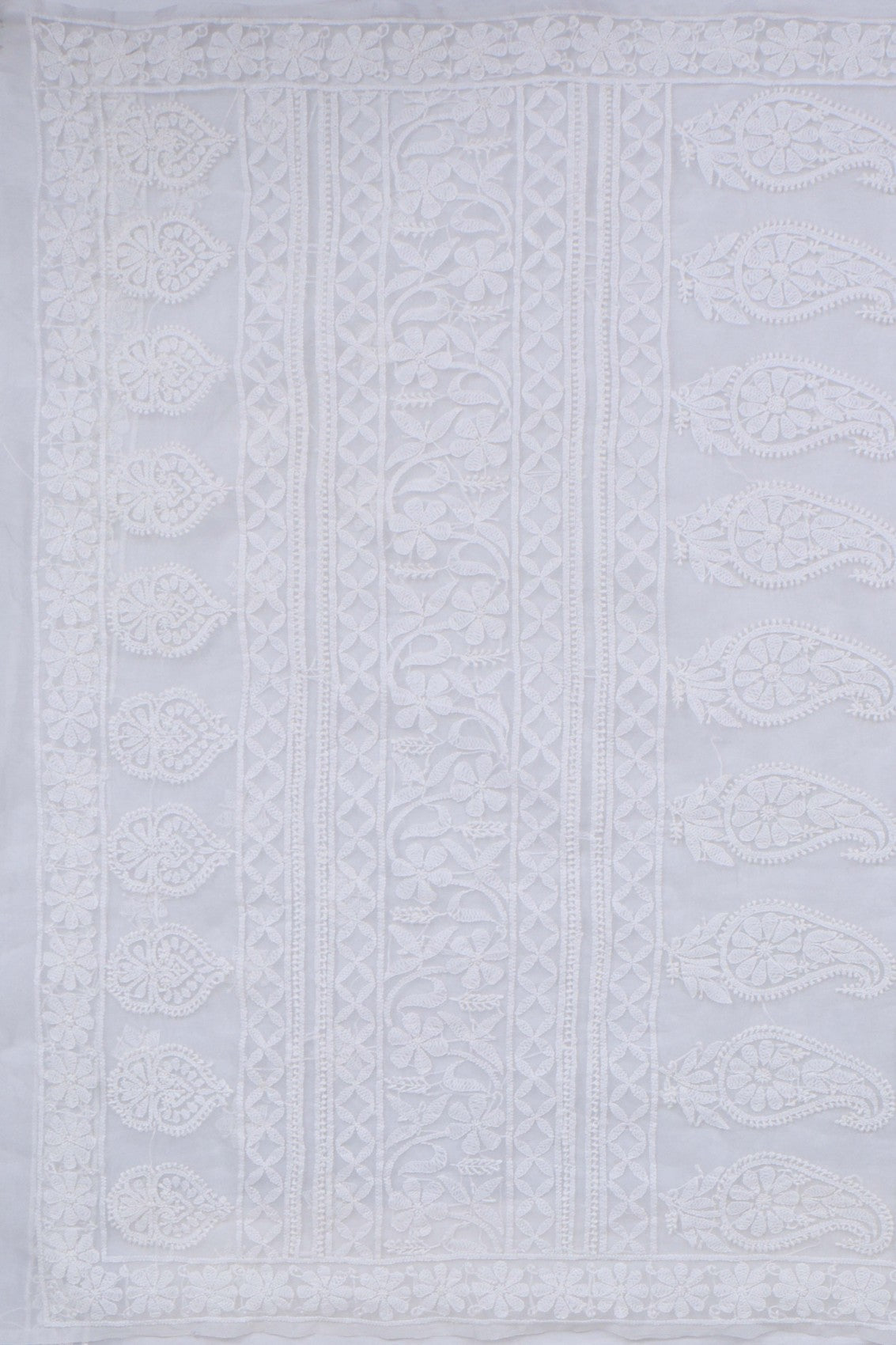 Ada Hand Embroidered White Organza Lucknowi Chikankari Saree With Blouse 01A274143
