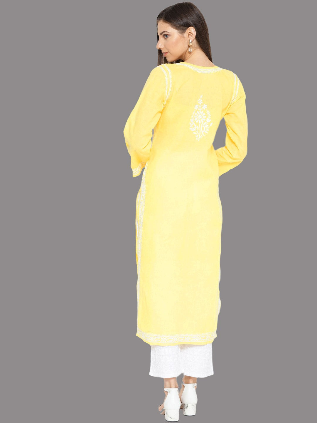 Ada Hand Embroidered Yellow Cotton Lucknowi Chikankari Kurta Set A100128