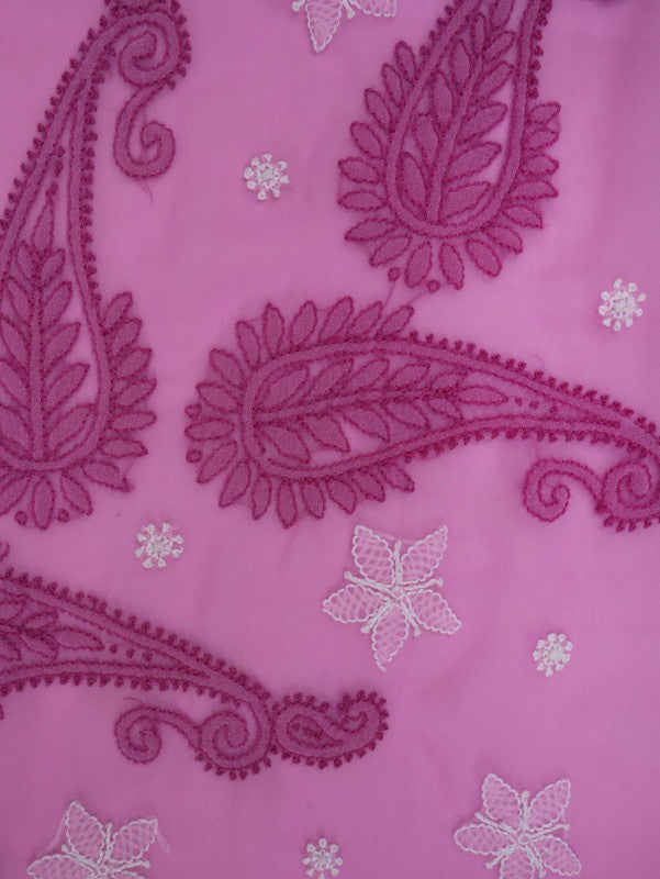 Ada Hand Embroidered Orchid Purple Georgette Lucknowi Chikankari Saree With Blouse A406466