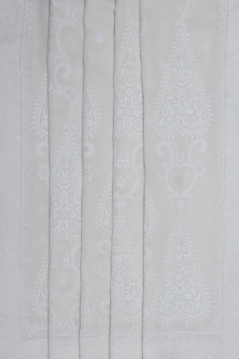 Ada Hand Embroidered White Pure Georgette Lucknowi Chikankari Saree with Blouse A296660