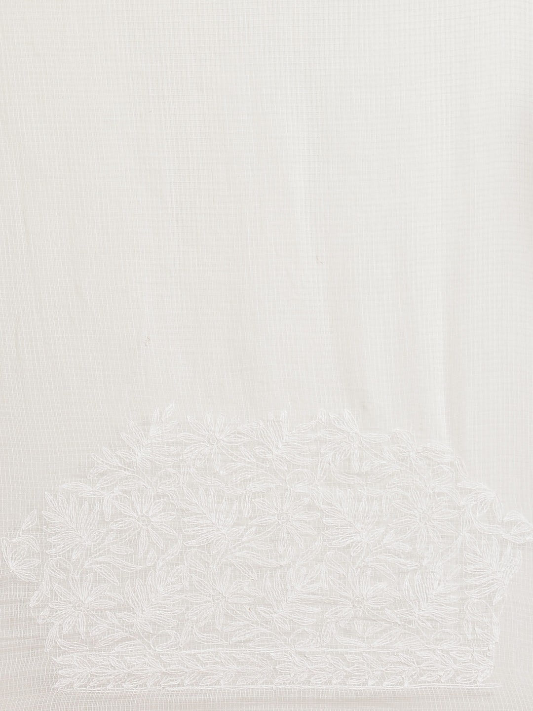 Ada Hand Embroidered White Kota Lucknow Chikan Saree With Blouse- A311227