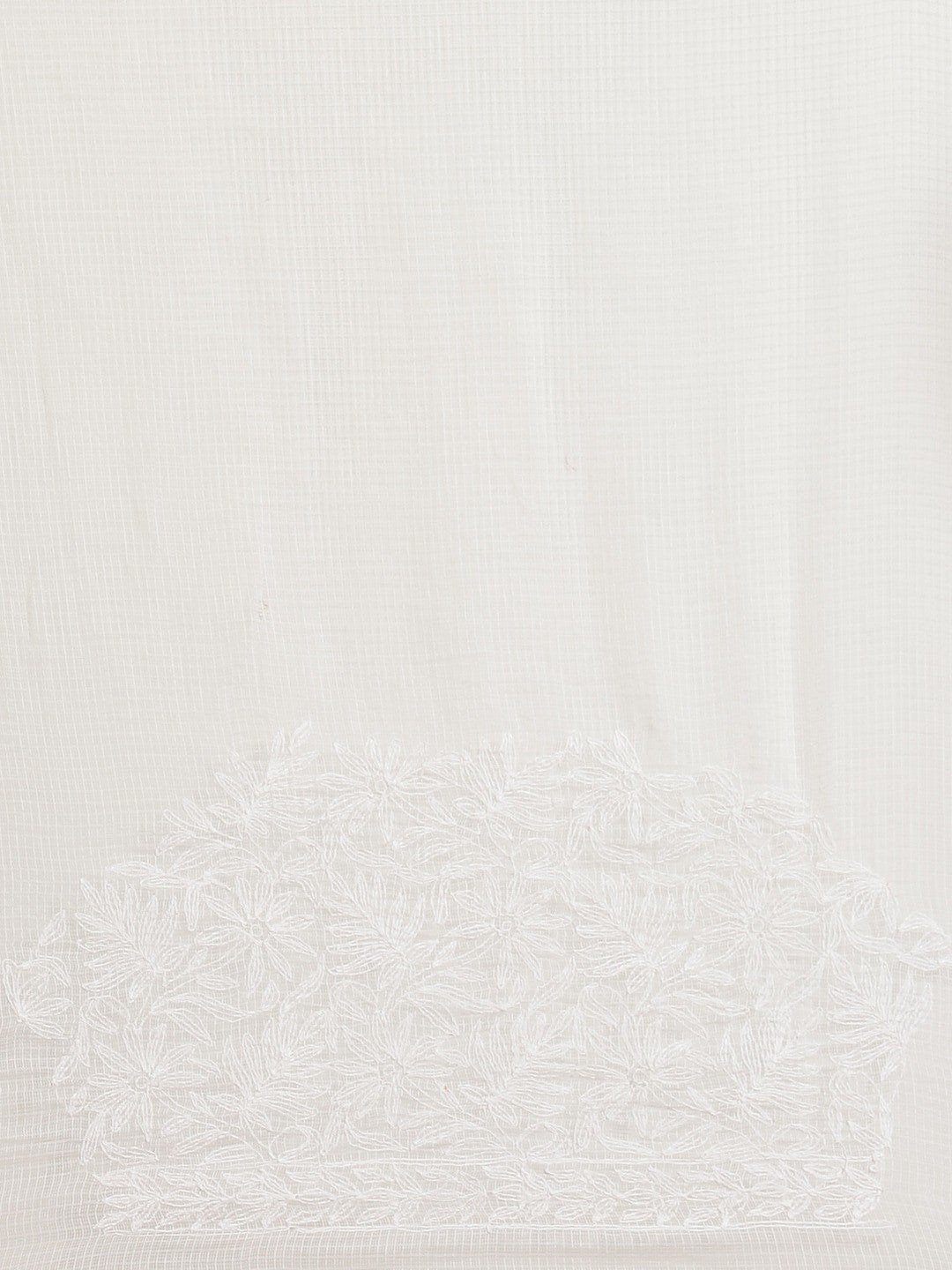 Ada Hand Embroidered White Kota Lucknow Chikan Saree With Blouse- A311227