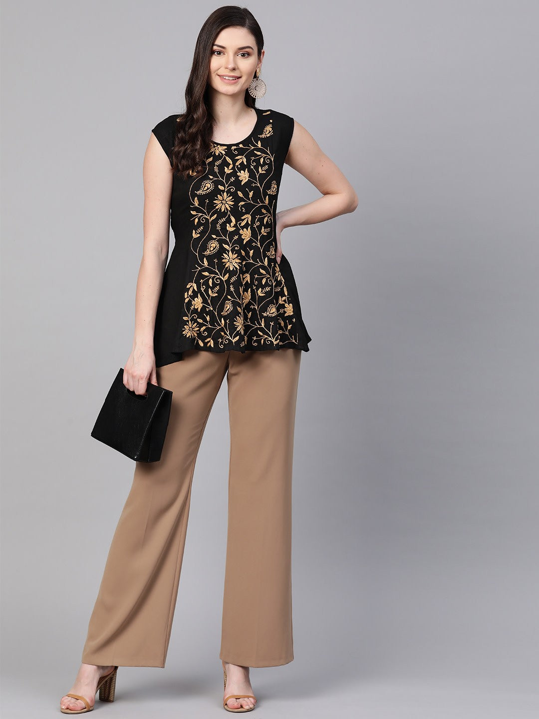 Ada Hand Embroidered Black Rayon Lucknow Chikan Top A100382
