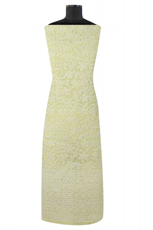 Ada Hand Embroidered Lemon Cotton Lucknowi Chikan Unstitched Suit Piece A620501