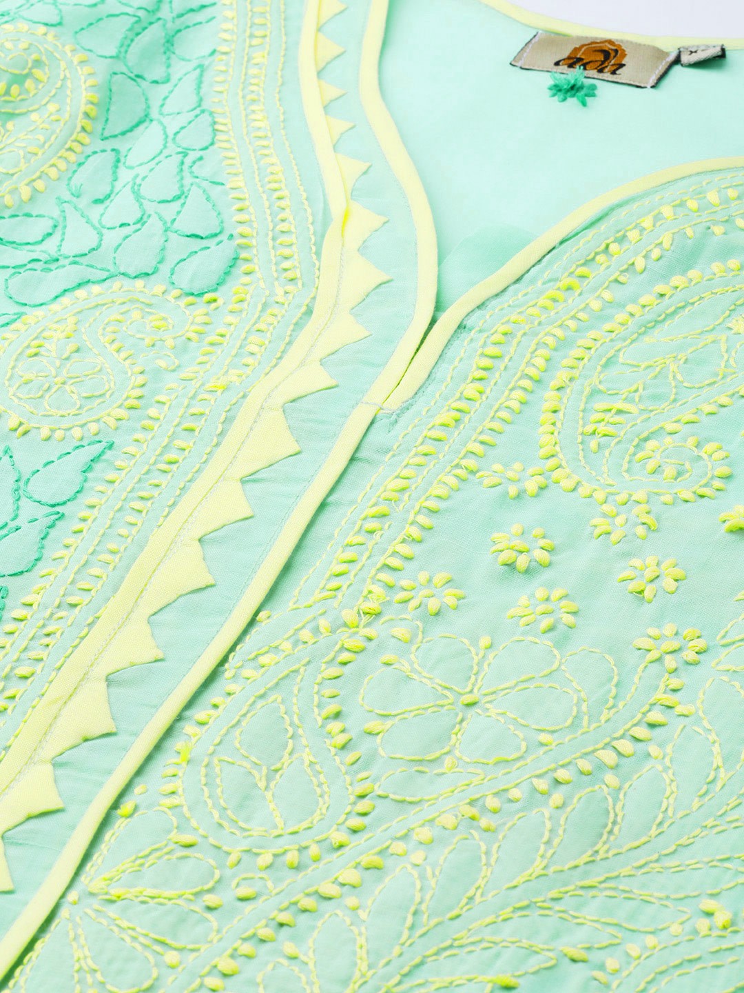 Ada Hand Embroidered Sea Green Cotton Lucknowi Chikankari Straight Kurta A100439