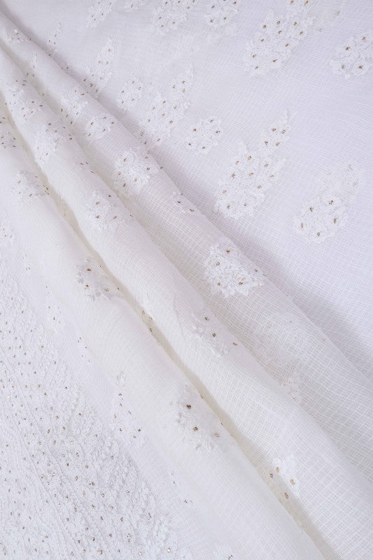 Ada Hand Embroidered White Kota Lucknowi Chikan Unstitched Kurta Piece With Muqaish Work A619166