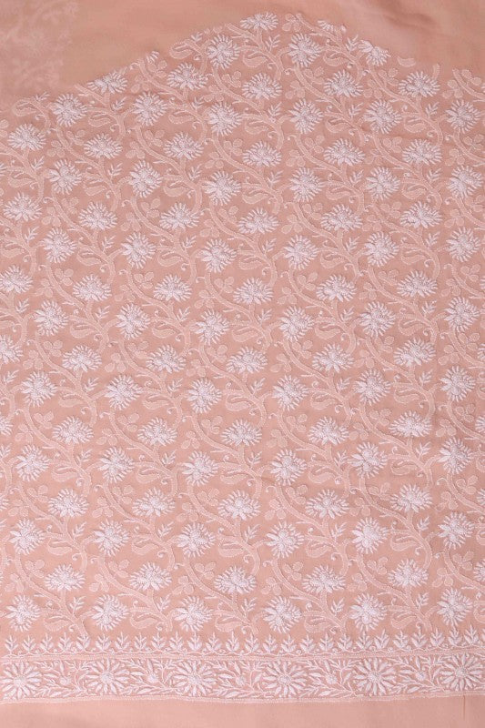 Ada Hand Embroidered Peach Pure Georgette Lucknowi Chikankari Unstitched Kurta Piece A21478