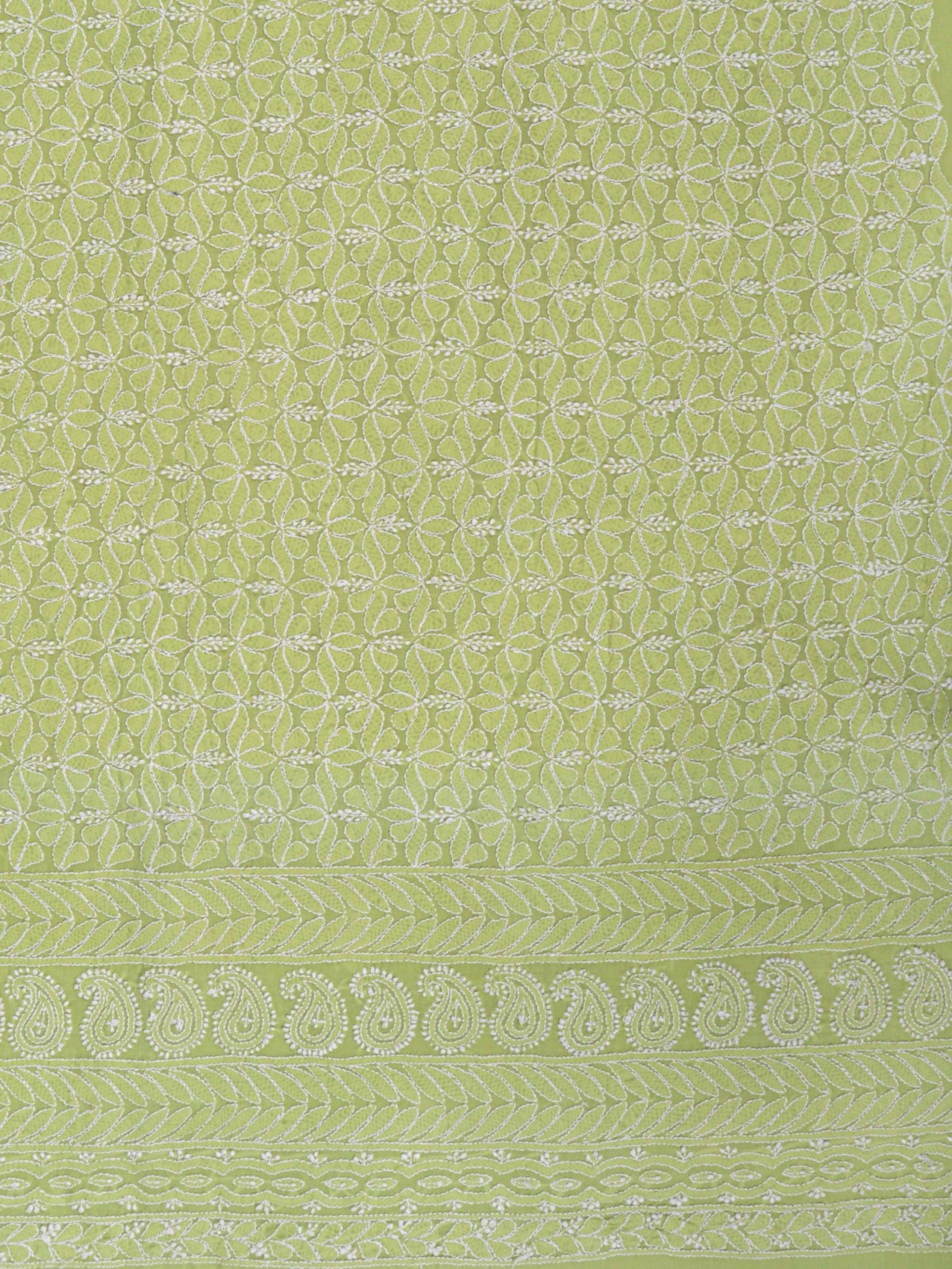 Ada Hand Embroidered Sheen Green Cotton Lucknowi Chikankari Unstitched Suit Piece 01A197623
