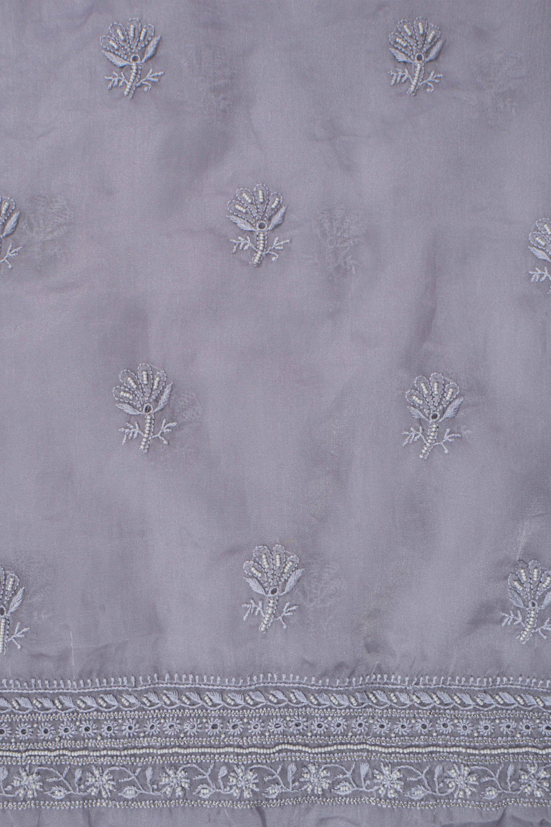Ada Hand Embroidered Light Grey Organza Lucknowi Chikankari Unstitched Kurta Piece With Pearl Work A581353