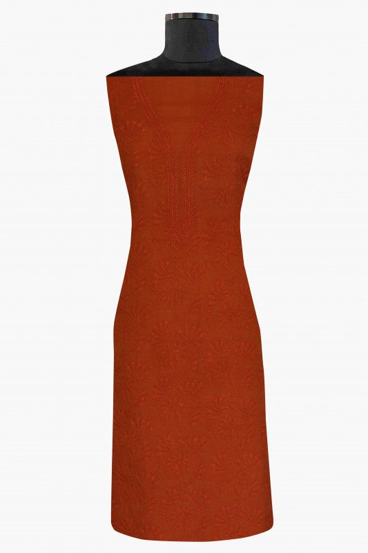 Ada Hand Embroidered Rust Tissue Lucknowi Chikan Unstitched Kurta Dupatta Set-A62147