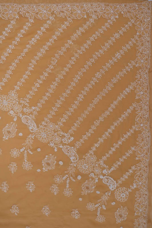 Ada Hand Embroidered Fawn Georgette Lucknowi Chikankari Saree With Blouse A267733
