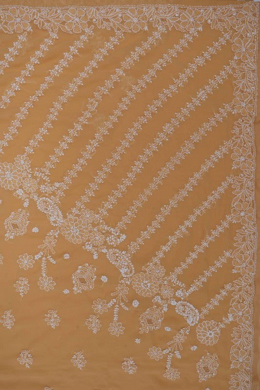 Ada Hand Embroidered Fawn Georgette Lucknowi Chikankari Saree With Blouse A267733