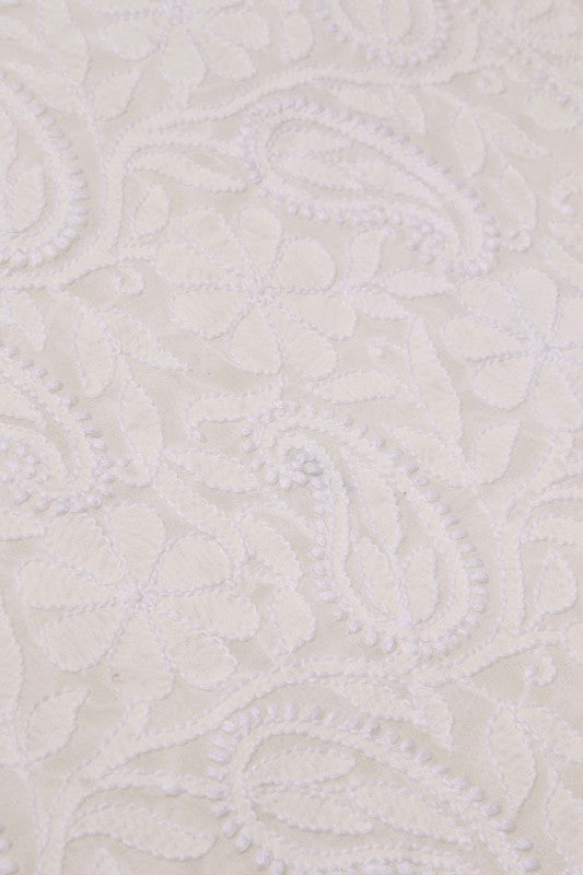 Ada Hand Embroidered White Pure Georgette Lucknowi Chikankari Dupatta -A589252