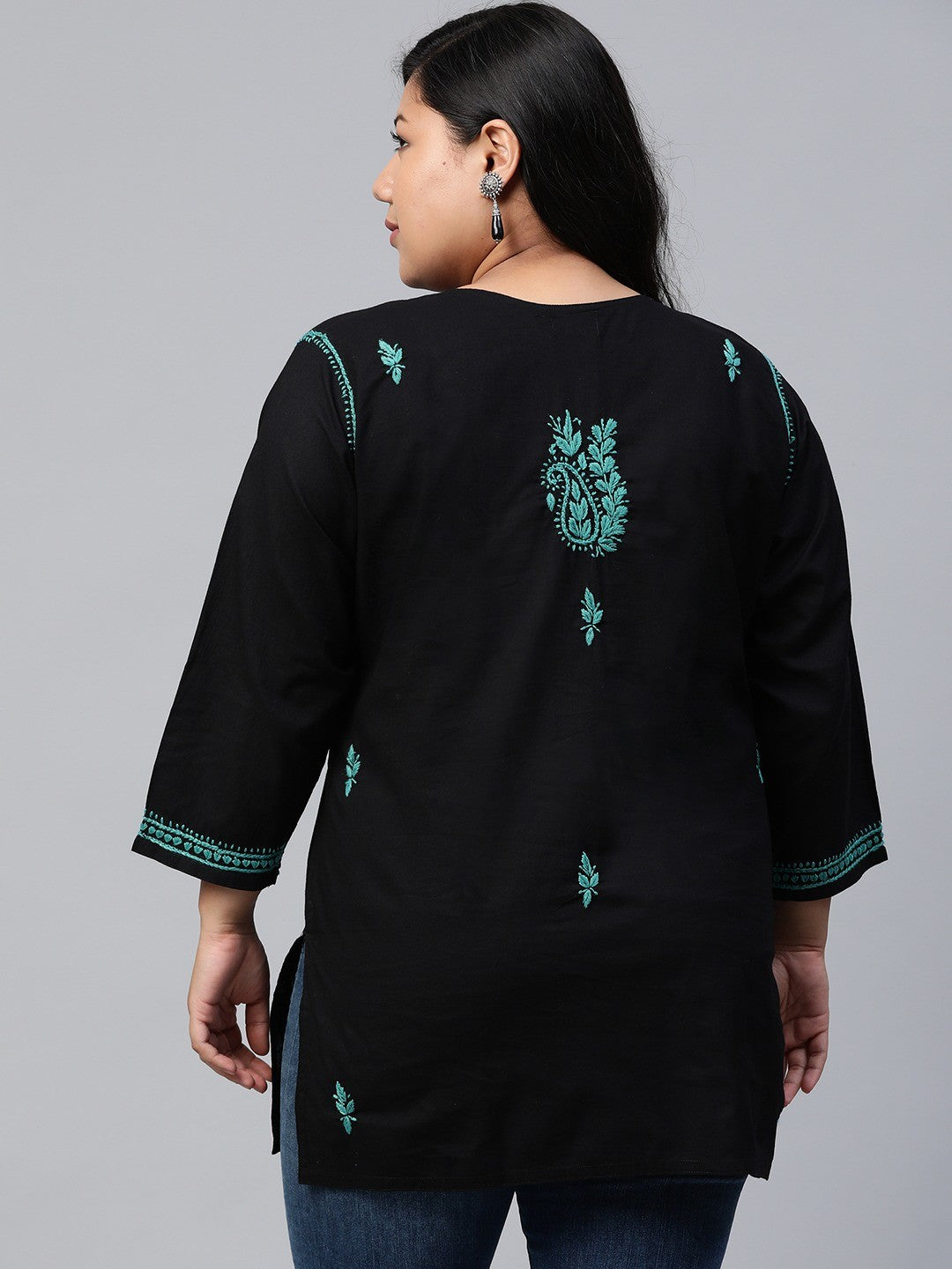 Ada Hand Embroidered Black Cotton Lucknowi Chikankari Straight Kurti A100388