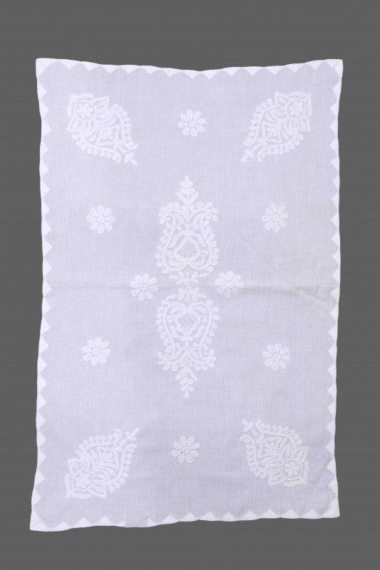 Ada Hand Embroidered White Cotton Lucknowi Chikankari Dining Table Cover Set-A96922